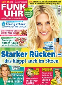 Titelbild der Ausgabe 36/2022 von Funk Uhr. Diese Zeitschrift und viele weitere Programmzeitschriften als Abo oder epaper bei United Kiosk online kaufen.