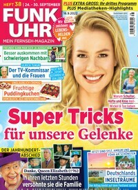 Titelbild der Ausgabe 38/2022 von Funk Uhr. Diese Zeitschrift und viele weitere Programmzeitschriften als Abo oder epaper bei United Kiosk online kaufen.