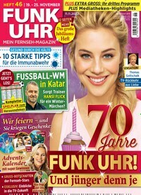 Titelbild der Ausgabe 46/2022 von Funk Uhr. Diese Zeitschrift und viele weitere Programmzeitschriften als Abo oder epaper bei United Kiosk online kaufen.