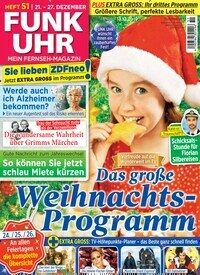 Titelbild der Ausgabe 51/2019 von Funk Uhr. Diese Zeitschrift und viele weitere Programmzeitschriften als Abo oder epaper bei United Kiosk online kaufen.