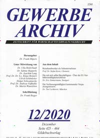 Titelbild der Ausgabe 12/2020 von Gewerbearchiv. Diese Zeitschrift und viele weitere Jurazeitschriften und Zeitschriften für Verwaltung als Abo oder epaper bei United Kiosk online kaufen.