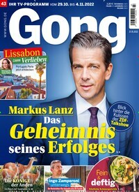 Titelbild der Ausgabe 43/2022 von Gong. Diese Zeitschrift und viele weitere Programmzeitschriften als Abo oder epaper bei United Kiosk online kaufen.
