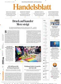 Titelbild der Ausgabe 142/2026 von Handelsblatt. Diese Zeitschrift und viele weitere Zeitungsabos als Abo oder epaper bei United Kiosk online kaufen.