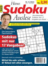 Titelbild der Ausgabe 5/2024 von Heines Sudoku Auslese. Diese Zeitschrift und viele weitere Groschenromane und Rätselhefte als Abo oder epaper bei United Kiosk online kaufen.