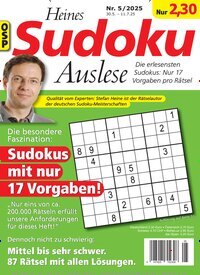 Titelbild der Ausgabe 5/2025 von Heines Sudoku Auslese. Diese Zeitschrift und viele weitere Groschenromane und Rätselhefte als Abo oder epaper bei United Kiosk online kaufen.