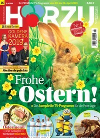 Titelbild der Ausgabe 16/2019 von HÖRZU. Diese Zeitschrift und viele weitere Programmzeitschriften als Abo oder epaper bei United Kiosk online kaufen.