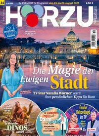 Titelbild der Ausgabe 34/2025 von HÖRZU. Diese Zeitschrift und viele weitere Programmzeitschriften als Abo oder epaper bei United Kiosk online kaufen.