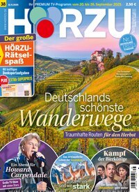 Titelbild der Ausgabe 38/2025 von HÖRZU. Diese Zeitschrift und viele weitere Programmzeitschriften als Abo oder epaper bei United Kiosk online kaufen.