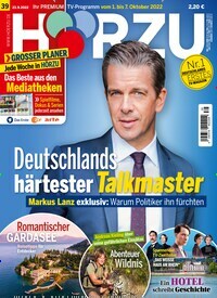 Titelbild der Ausgabe 39/2022 von HÖRZU. Diese Zeitschrift und viele weitere Programmzeitschriften als Abo oder epaper bei United Kiosk online kaufen.