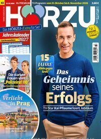 Titelbild der Ausgabe 43/2026 von HÖRZU. Diese Zeitschrift und viele weitere Programmzeitschriften als Abo oder epaper bei United Kiosk online kaufen.