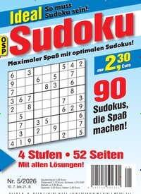 Titelbild der Ausgabe 5/2026 von Ideal Sudoku. Diese Zeitschrift und viele weitere Groschenromane und Rätselhefte als Abo oder epaper bei United Kiosk online kaufen.