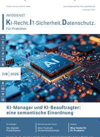 Titelbild der Ausgabe 8/2026 von Infodienst KI-Recht.IT-Sicherheit. Datenschutz. Diese Zeitschrift und viele weitere Businessmagazine als Abo oder epaper bei United Kiosk online kaufen.