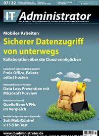 Titelbild der Ausgabe 7/2022 von IT Administrator. Diese Zeitschrift und viele weitere Computerzeitschriften, Tabletmagazine und Smartphonemagazine als Abo oder epaper bei United Kiosk online kaufen.