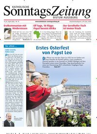 Titelbild der Ausgabe 15/2026 von Katholische Sonntagszeitung für das Bistum Augsburg. Diese Zeitschrift und viele weitere Kunstmagazine und Kulturmagazine als Abo oder epaper bei United Kiosk online kaufen.