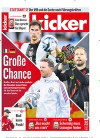 Titelbild der Ausgabe 25/2025 von kicker. Diese Zeitschrift und viele weitere Sportmagazine als Abo oder epaper bei United Kiosk online kaufen.