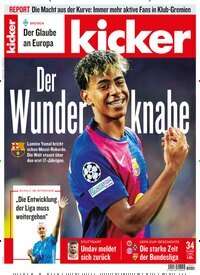 Titelbild der Ausgabe 34/2025 von kicker. Diese Zeitschrift und viele weitere Sportmagazine als Abo oder epaper bei United Kiosk online kaufen.