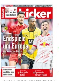Titelbild der Ausgabe 39/2025 von kicker. Diese Zeitschrift und viele weitere Sportmagazine als Abo oder epaper bei United Kiosk online kaufen.