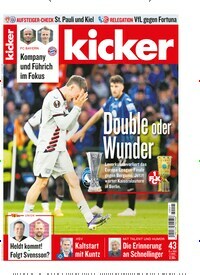 Titelbild der Ausgabe 43/2024 von kicker. Diese Zeitschrift und viele weitere Sportmagazine als Abo oder epaper bei United Kiosk online kaufen.