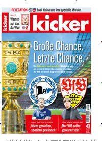 Titelbild der Ausgabe 43/2025 von kicker. Diese Zeitschrift und viele weitere Sportmagazine als Abo oder epaper bei United Kiosk online kaufen.