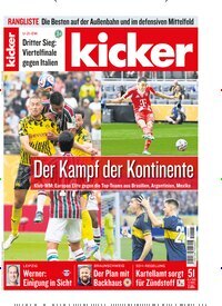 Titelbild der Ausgabe 51/2025 von kicker. Diese Zeitschrift und viele weitere Sportmagazine als Abo oder epaper bei United Kiosk online kaufen.
