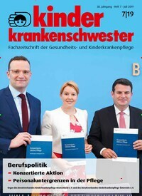 Titelbild der Ausgabe 7/2019 von Kinderkrankenschwester. Diese Zeitschrift und viele weitere Pflegezeitschriften und medizinische Fachzeitschriften als Abo oder epaper bei United Kiosk online kaufen.