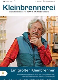 Titelbild der Ausgabe 8/2025 von Kleinbrennerei. Diese Zeitschrift und viele weitere Gastronomiezeitschriften, Fashionmagazine, Beautymagazine als Abo oder epaper bei United Kiosk online kaufen.
