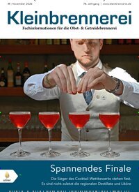 Titelbild der Ausgabe 11/2026 von Kleinbrennerei. Diese Zeitschrift und viele weitere Gastronomiezeitschriften, Fashionmagazine, Beautymagazine als Abo oder epaper bei United Kiosk online kaufen.