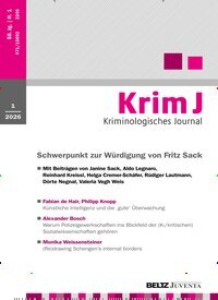Titelbild der Ausgabe 1/2026 von KrimJ Kriminologisches Journal. Diese Zeitschrift und viele weitere Jurazeitschriften und Zeitschriften für Verwaltung als Abo oder epaper bei United Kiosk online kaufen.