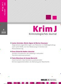 Titelbild der Ausgabe 2/2025 von KrimJ Kriminologisches Journal. Diese Zeitschrift und viele weitere Jurazeitschriften und Zeitschriften für Verwaltung als Abo oder epaper bei United Kiosk online kaufen.