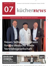Titelbild der Ausgabe 7/2026 von KüchenNews. Diese Zeitschrift und viele weitere Architekturzeitschriften und Bauzeitschriften als Abo oder epaper bei United Kiosk online kaufen.