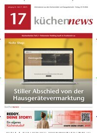 Titelbild der Ausgabe 17/2026 von KüchenNews. Diese Zeitschrift und viele weitere Architekturzeitschriften und Bauzeitschriften als Abo oder epaper bei United Kiosk online kaufen.