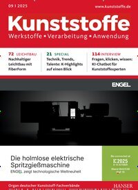 Titelbild der Ausgabe 9/2025 von Kunststoffe. Diese Zeitschrift und viele weitere Industriemagazine und Handwerkmagazine als Abo oder epaper bei United Kiosk online kaufen.