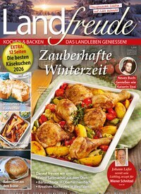 Titelbild der Ausgabe 1/2026 von Landfreude. Diese Zeitschrift und viele weitere Kochzeitschriften und Backzeitschriften als Abo oder epaper bei United Kiosk online kaufen.