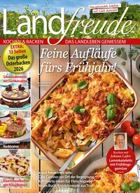 Titelbild der Ausgabe 2/2026 von Landfreude. Diese Zeitschrift und viele weitere Kochzeitschriften und Backzeitschriften als Abo oder epaper bei United Kiosk online kaufen.