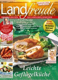 Titelbild der Ausgabe 3/2025 von Landfreude. Diese Zeitschrift und viele weitere Kochzeitschriften und Backzeitschriften als Abo oder epaper bei United Kiosk online kaufen.