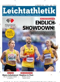 Titelbild der Ausgabe 19/2025 von Leichtathletik. Diese Zeitschrift und viele weitere Sportmagazine als Abo oder epaper bei United Kiosk online kaufen.