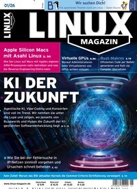 Titelbild der Ausgabe 1/2026 von Linux Magazin. Diese Zeitschrift und viele weitere Computerzeitschriften, Tabletmagazine und Smartphonemagazine als Abo oder epaper bei United Kiosk online kaufen.