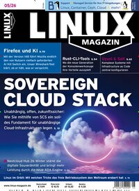 Titelbild der Ausgabe 5/2026 von Linux Magazin. Diese Zeitschrift und viele weitere Computerzeitschriften, Tabletmagazine und Smartphonemagazine als Abo oder epaper bei United Kiosk online kaufen.