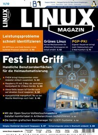 Titelbild der Ausgabe 11/2019 von Linux Magazin. Diese Zeitschrift und viele weitere Computerzeitschriften, Tabletmagazine und Smartphonemagazine als Abo oder epaper bei United Kiosk online kaufen.