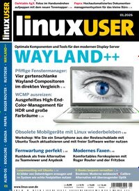 Titelbild der Ausgabe 1/2026 von LinuxUser. Diese Zeitschrift und viele weitere Computerzeitschriften, Tabletmagazine und Smartphonemagazine als Abo oder epaper bei United Kiosk online kaufen.