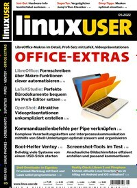 Titelbild der Ausgabe 5/2022 von LinuxUser. Diese Zeitschrift und viele weitere Computerzeitschriften, Tabletmagazine und Smartphonemagazine als Abo oder epaper bei United Kiosk online kaufen.