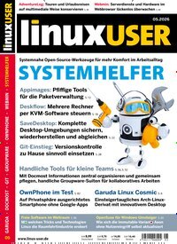 Titelbild der Ausgabe 5/2026 von LinuxUser. Diese Zeitschrift und viele weitere Computerzeitschriften, Tabletmagazine und Smartphonemagazine als Abo oder epaper bei United Kiosk online kaufen.
