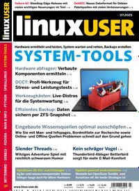 Titelbild der Ausgabe 7/2025 von LinuxUser. Diese Zeitschrift und viele weitere Computerzeitschriften, Tabletmagazine und Smartphonemagazine als Abo oder epaper bei United Kiosk online kaufen.