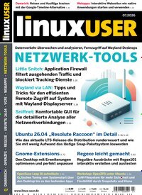 Titelbild der Ausgabe 7/2026 von LinuxUser. Diese Zeitschrift und viele weitere Computerzeitschriften, Tabletmagazine und Smartphonemagazine als Abo oder epaper bei United Kiosk online kaufen.