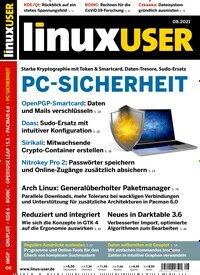 Titelbild der Ausgabe 8/2021 von LinuxUser. Diese Zeitschrift und viele weitere Computerzeitschriften, Tabletmagazine und Smartphonemagazine als Abo oder epaper bei United Kiosk online kaufen.