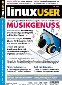 Titelbild der Ausgabe 8/2026 von LinuxUser. Diese Zeitschrift und viele weitere Computerzeitschriften, Tabletmagazine und Smartphonemagazine als Abo oder epaper bei United Kiosk online kaufen.