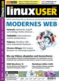 Titelbild der Ausgabe 9/2019 von LinuxUser. Diese Zeitschrift und viele weitere Computerzeitschriften, Tabletmagazine und Smartphonemagazine als Abo oder epaper bei United Kiosk online kaufen.