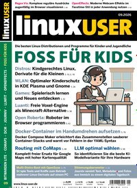 Titelbild der Ausgabe 9/2026 von LinuxUser. Diese Zeitschrift und viele weitere Computerzeitschriften, Tabletmagazine und Smartphonemagazine als Abo oder epaper bei United Kiosk online kaufen.