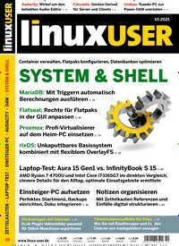 Titelbild der Ausgabe 10/2021 von LinuxUser. Diese Zeitschrift und viele weitere Computerzeitschriften, Tabletmagazine und Smartphonemagazine als Abo oder epaper bei United Kiosk online kaufen.