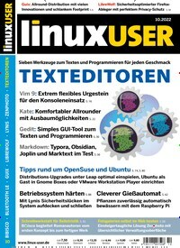 Titelbild der Ausgabe 10/2022 von LinuxUser. Diese Zeitschrift und viele weitere Computerzeitschriften, Tabletmagazine und Smartphonemagazine als Abo oder epaper bei United Kiosk online kaufen.